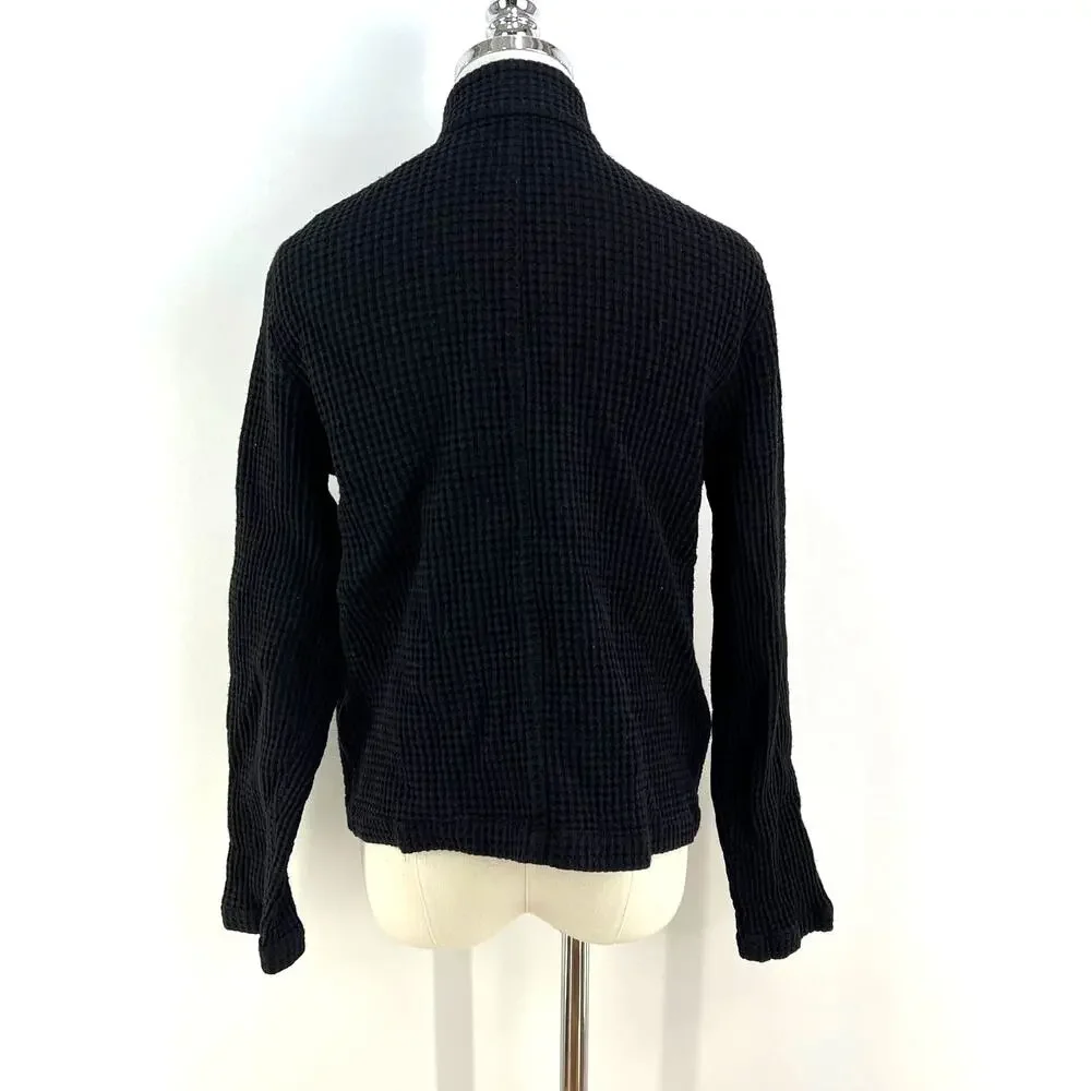 Eileen Fisher Waffle Texture Jacket Black Zip Front Long Sleeves Cardigan